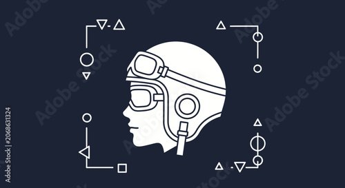 Retro Aviator Helmet and Goggles Profile Icon with Geometric Frame