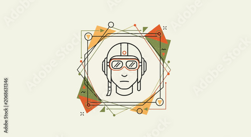 Retro Aviator Icon with Geometric Abstract Background