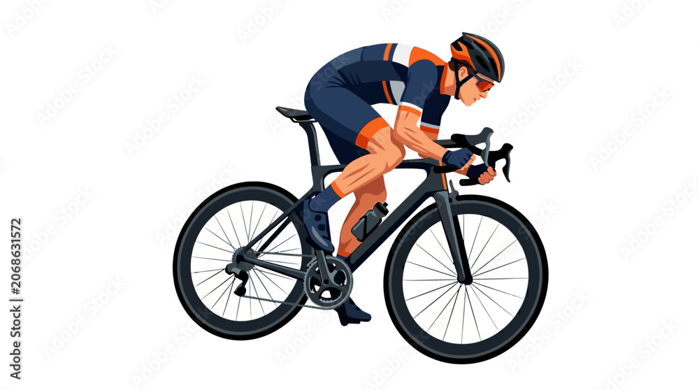 Fototapeta premium Athletic cyclist in aerodynamic pose on a sleek, modern bicycle, showcasing the intensity and precision of professional road racing