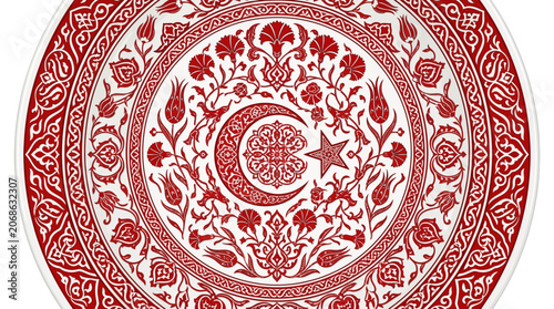 Bild auf Leinwand Exquisite Turkish Ceramic Plate Design with Traditional Ottoman Motifs and Cresc