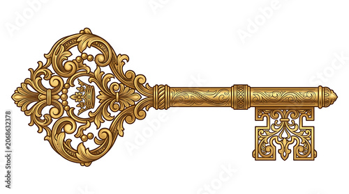 Golden ornate key with intricate design
