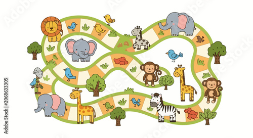 Photography Safari themed board game layout with various wild animals