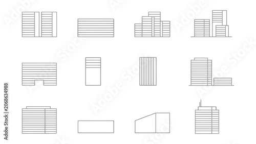 Modern Architecture and Building Outline Icon Set for Urban Planning