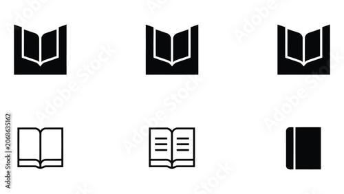 Black and White Book Icons for Education, Reading, and Library Applications