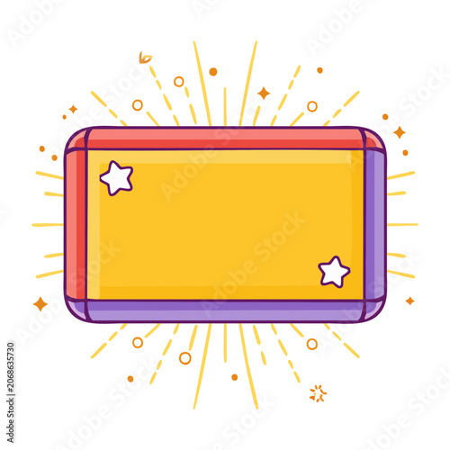 Empty colorful frame with stars and rays