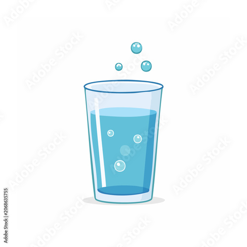 Flat design glass of water with bubbles and droplets