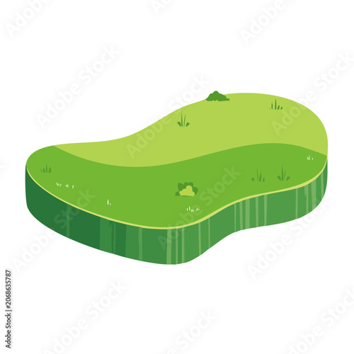 Flat design green island with hills and trees