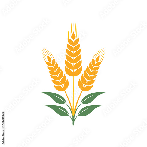 Golden Wheat Ears with Green Leaves Vector Illustration