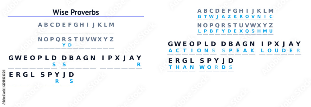 Photos Wise Proverbs written in code with alphabet sequence for decoding