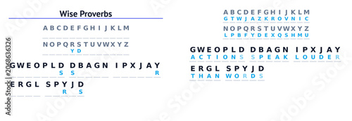 Photos Wise Proverbs written in code with alphabet sequence for decoding