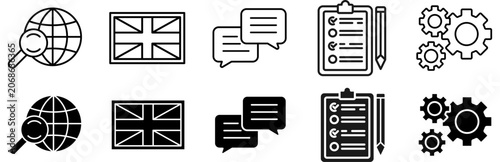 Fotografía IELTS icon set. evaluation and gears vector illustration concept