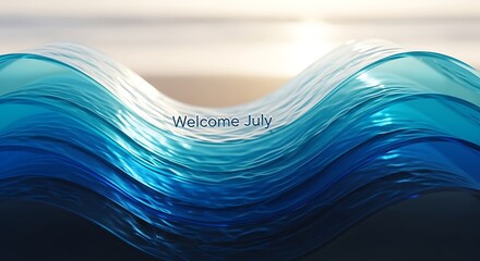 Abstract digital ocean wave texture background with welcome text.