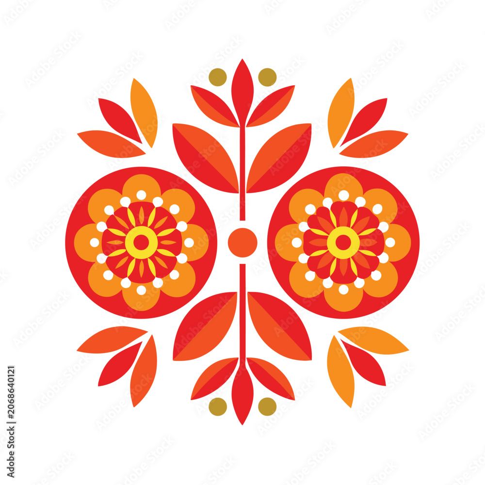 Obraz premium Vibrant Floral Mandala Design with Symmetrical Red and Orange Petals for Art and Decor