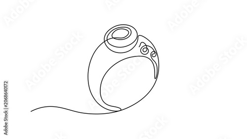 elegant ring with decorative swirls on a wavy baseline, Self drawing animation one continuous line draw, logo on white background