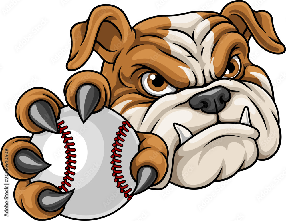 Naklejka premium Bulldog Dog Baseball Ball Sports Mascot Cartoon