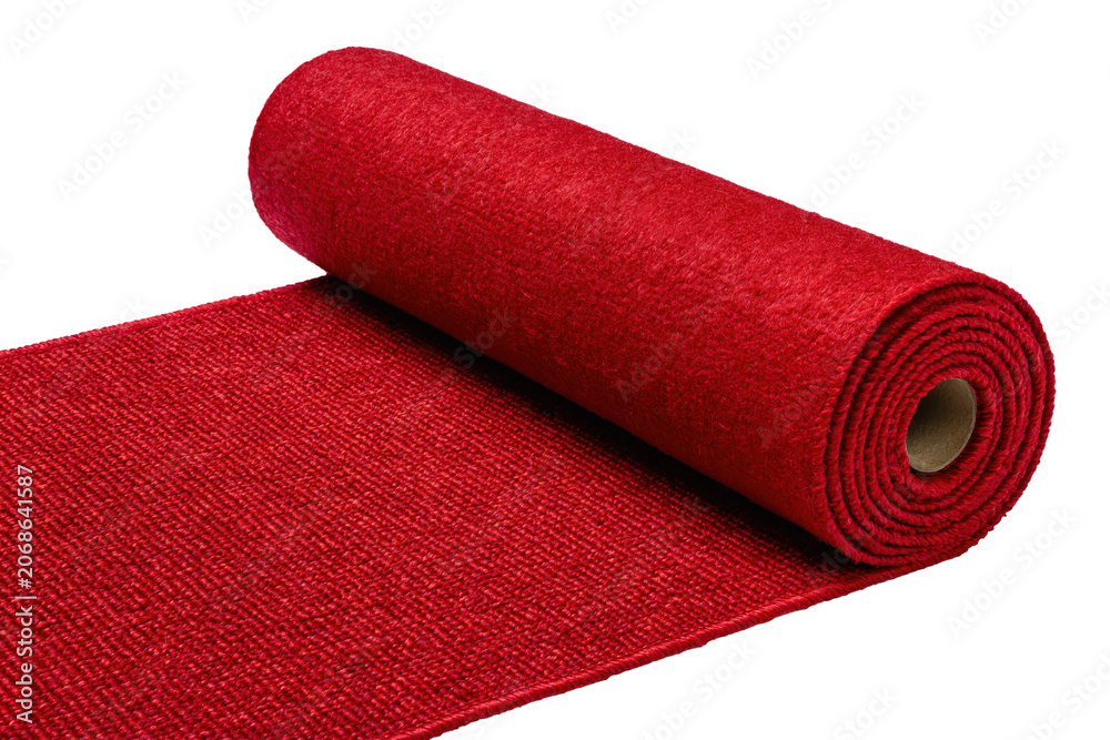 Obraz premium Luxury rolled ceremonial carpet symbolizing prestige and exclusive events, isolated on transparent background