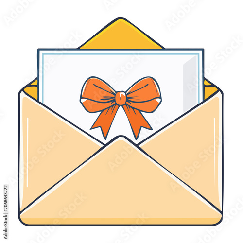 Flat design illustration of an envelope with a letter and orange bow