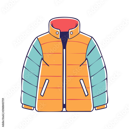 Flat illustration of a colorful puffer jacket