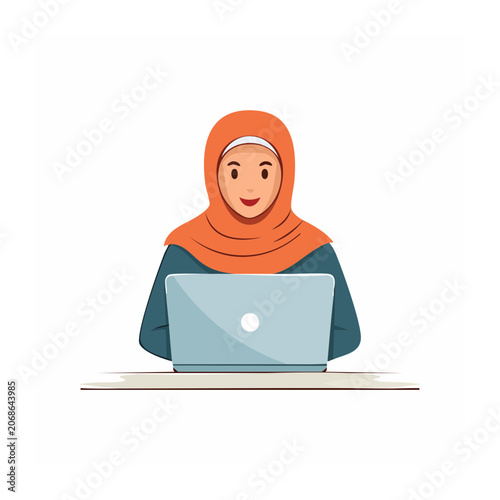 Woman in hijab using laptop illustration