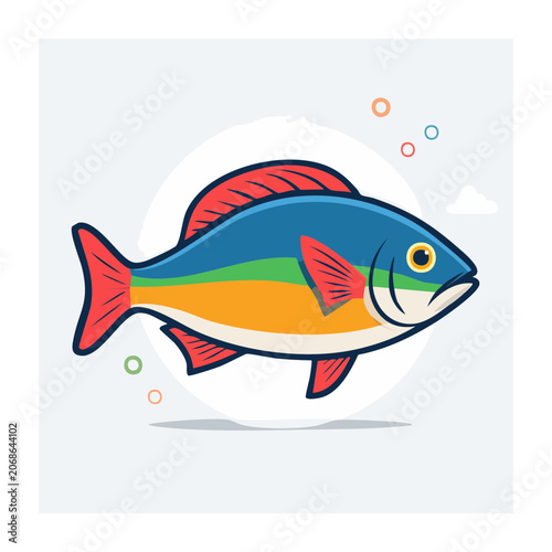 Colorful fish illustration with bubbles