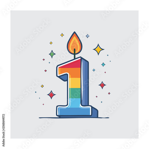 Colorful Number One Birthday Candle Illustration