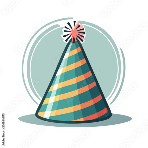 Colorful striped party hat with pom pom