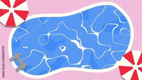 Organic Shape Swimming Pool Top View Summer Vacation Background with Umbrella Illustration