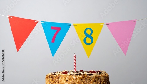 Festive Flag Garland and Cake with Number 78 for Birthday and Anniversary Party