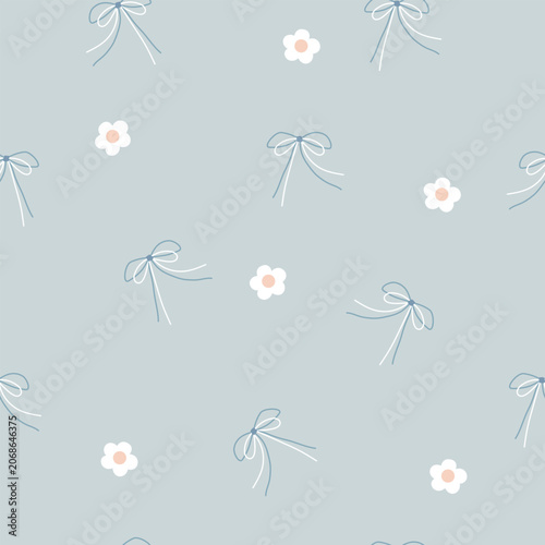 bow and daisy flower seamless pattern , vector , illustration