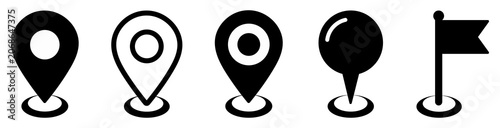 Location pin icon set for map, marker, navigation, destination and waypoint applications. Position symbols for travel, routing and location guidance. vector illustration 