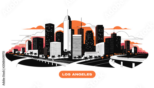 Φωτογραφία Very beautiful skyline of Los Angeles during sunset featuring illuminated skyscr
