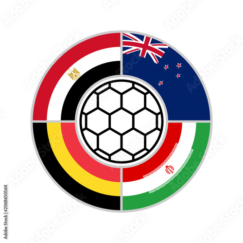 circle icon of egypt, new zealand, iran and belgium flags. football concept. vector illustration isolated on white background
