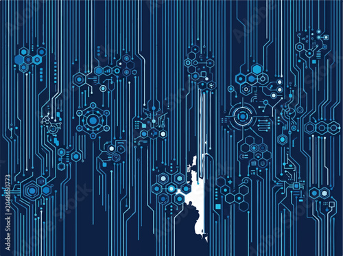 Abstract Blue Digital Circuit Board and Tech Network Background
