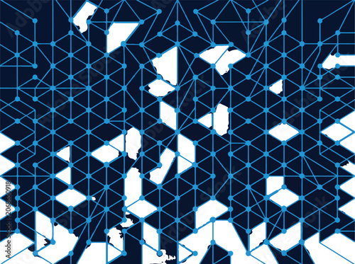 Abstract Blue Digital Geometric Network Pattern with Connecting Dots and Lines Technology Background Illustration