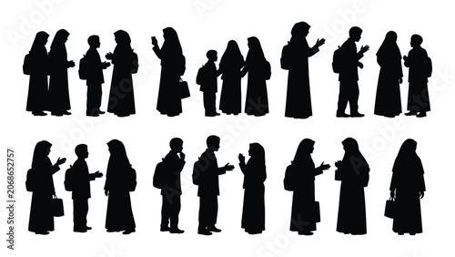 Fotografie Group of people in religious garments black silhouette against a white backgroun