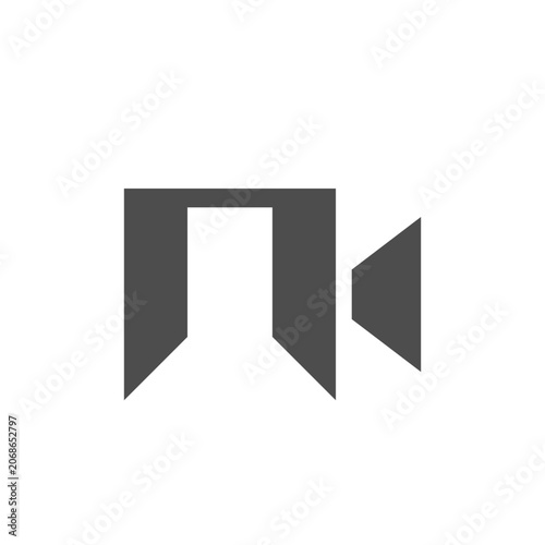 A gray play button icon on a white background