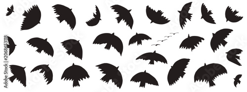 Canvastavla Bird flat silhouette set in simple black with flying dove shapes