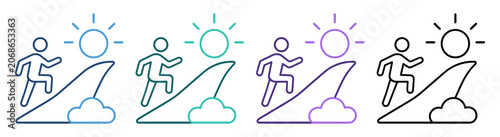 Canvastavla surfer wave sun cloud outline icon set on transparent background
