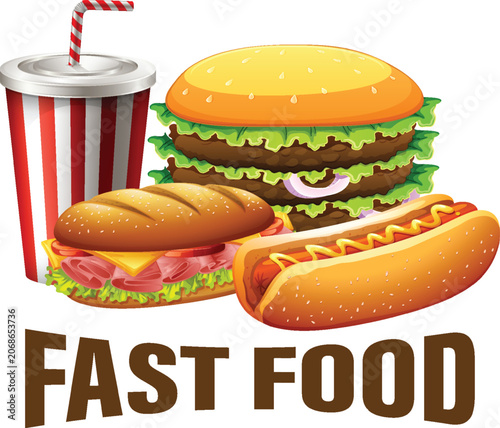 Fast food combo set with burger and hotdog.