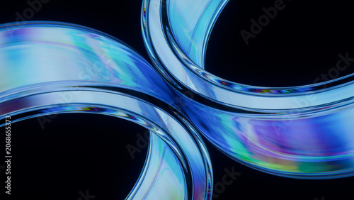Abstract Glass Rings Iridescent Dispersion Blue 3D Render