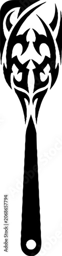 Tribal art silhouette of a stylized spoon or paddle
