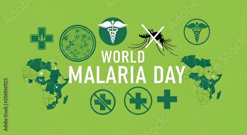 Malaria day awareness with african continent map and mosquito