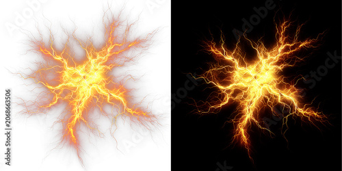 Fotografie Fiery Plasma Lightning Explosion with Electric Power Overlay