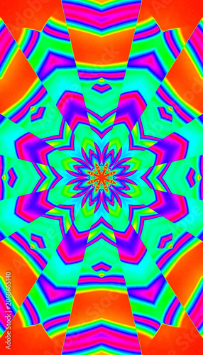 Colorful Psychedelic Kaleidoscope Mandala Pattern Neon Abstract Geometric Symmetry Background Art Design