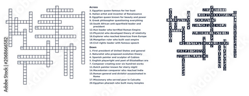 Crossword puzzles with clues and answers in black and white design  