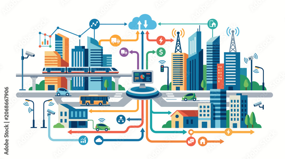 Fototapeta premium Smart City Transportation Network with Connected Roads and Digital Infrastructure