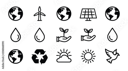 Icon vector collection green environmental ecology symbols