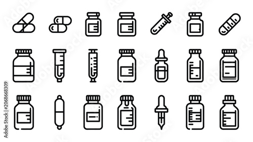 Medicine icon set clinical health care treatment supplies