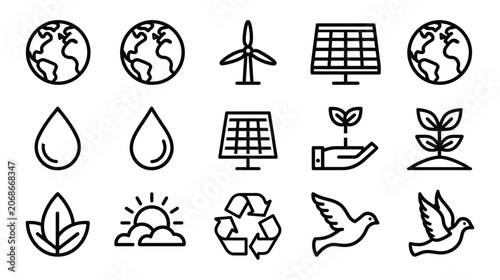 Icon vector collection green sustainable energy set