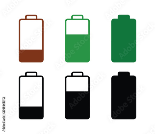 Battery icon vector set showing partial charge levels